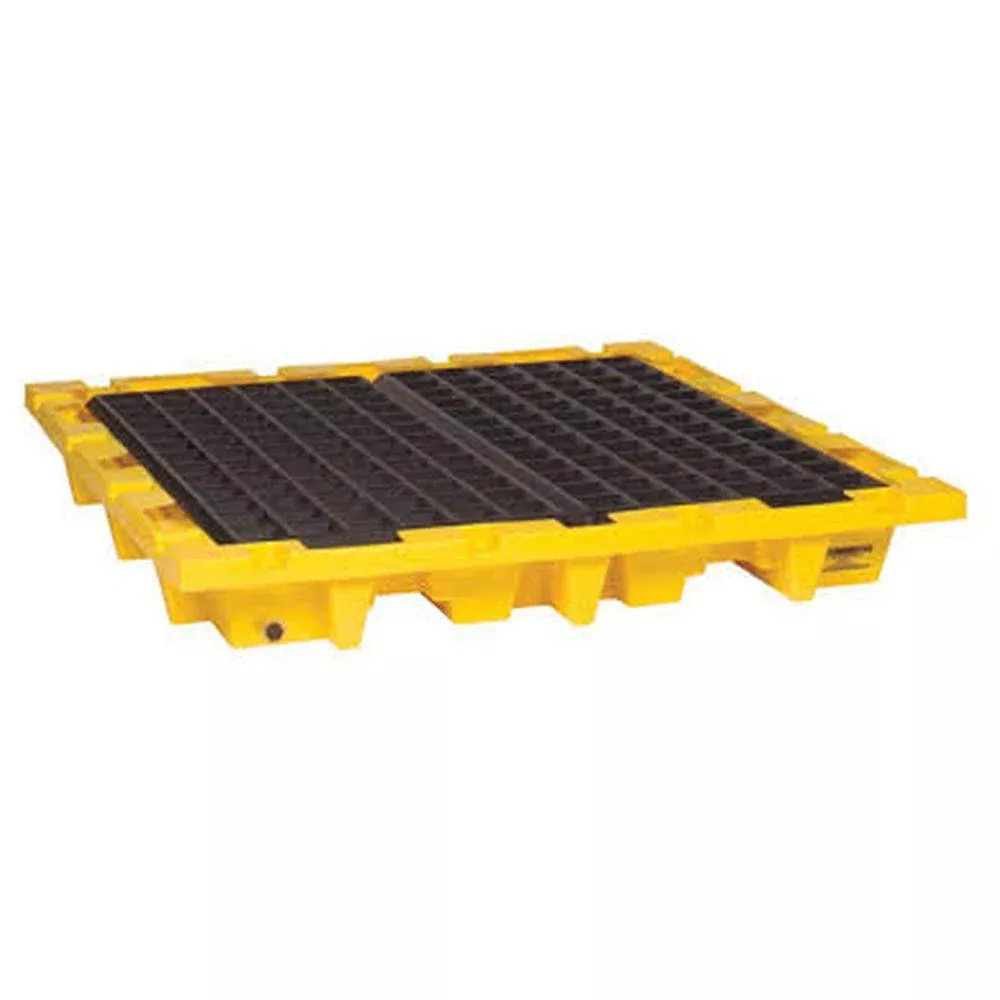 4 Drum Nestable Containment Pallet Yellow w/ Drain