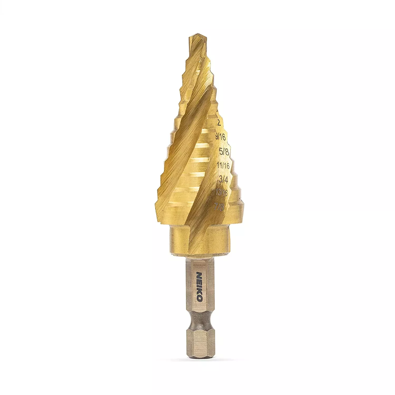 4-Flute Spiral Step Drill Bit — 12 Steps, 3/16"–7/8", Quick-Change Hex
