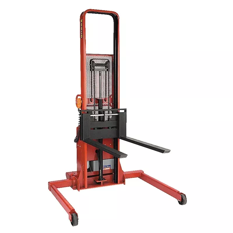Adjustable Base Powered Stacker with 3" x 42" Forks, 1500-2000 lb Cap.