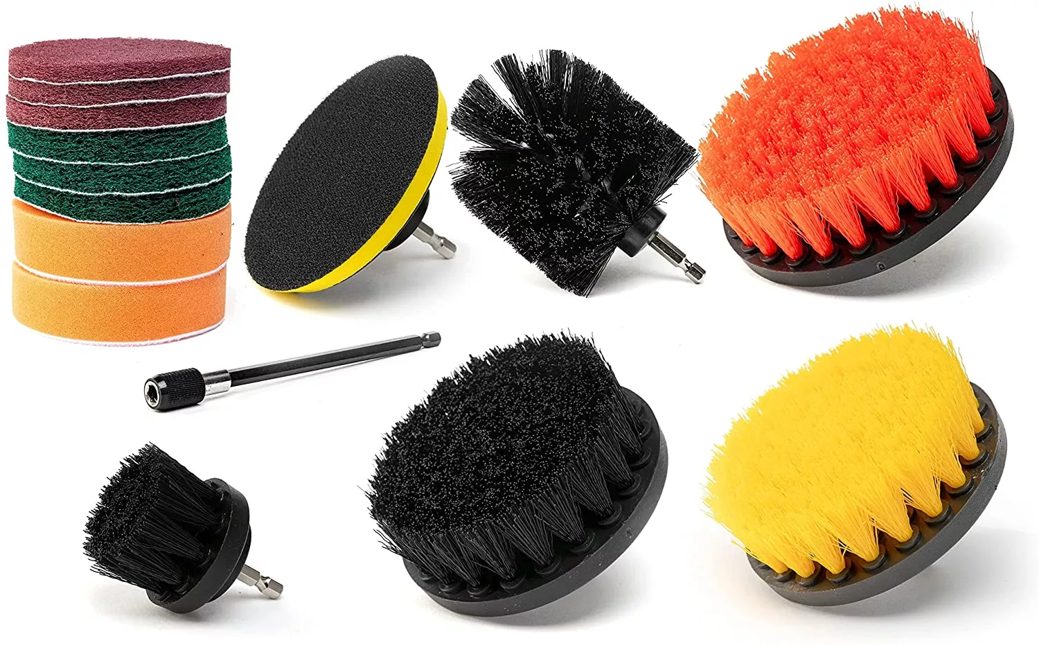 Drill Brush & Pad Attachment Set — Scrubbing, Polishing, Cleaning (15-Piece)