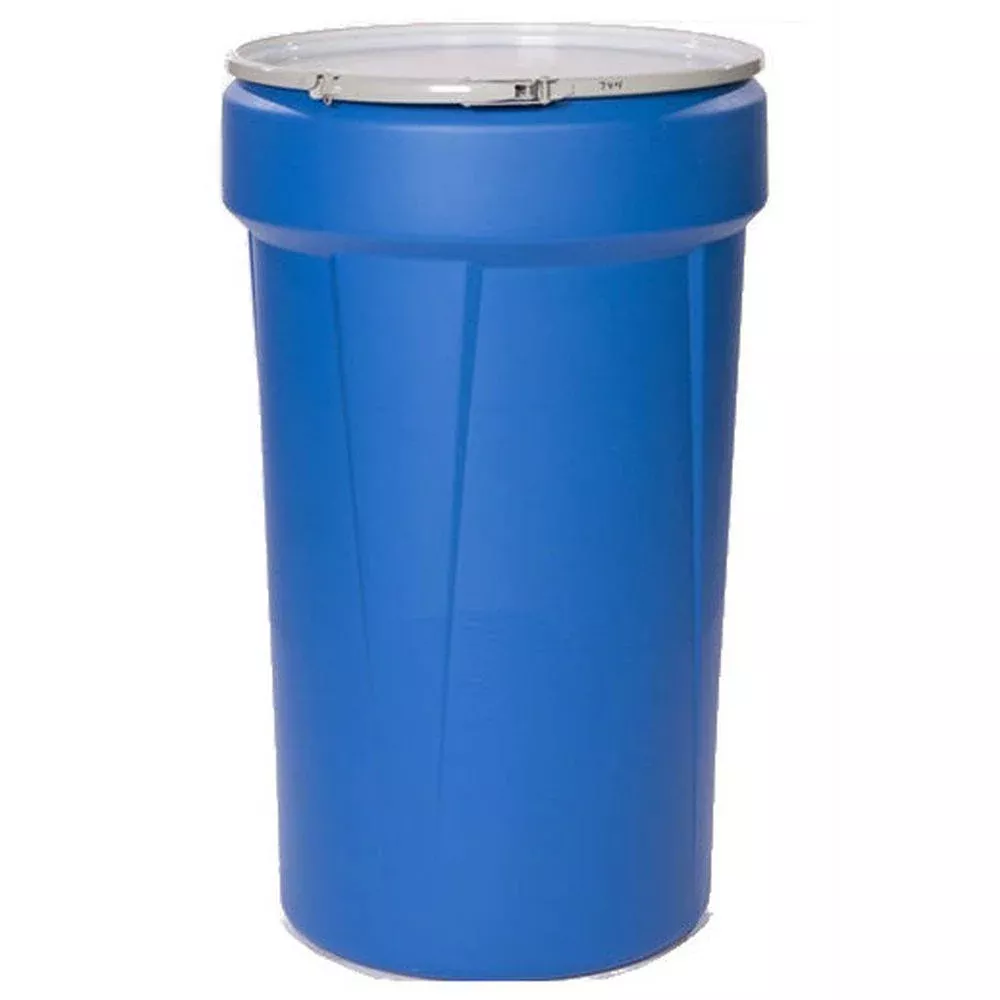 Open Head Poly Drum, 55 Gal. Blue w/ Metal Lever Lock