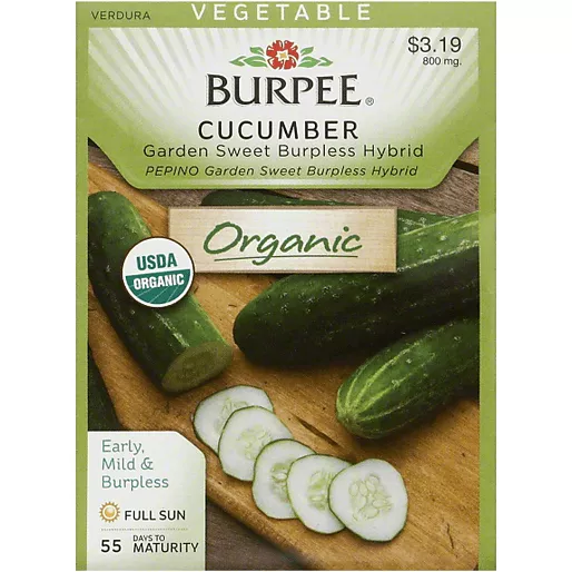 Organic Cucumber Seeds, Garden Sweet Burpless Hybrid For Home Gardening
